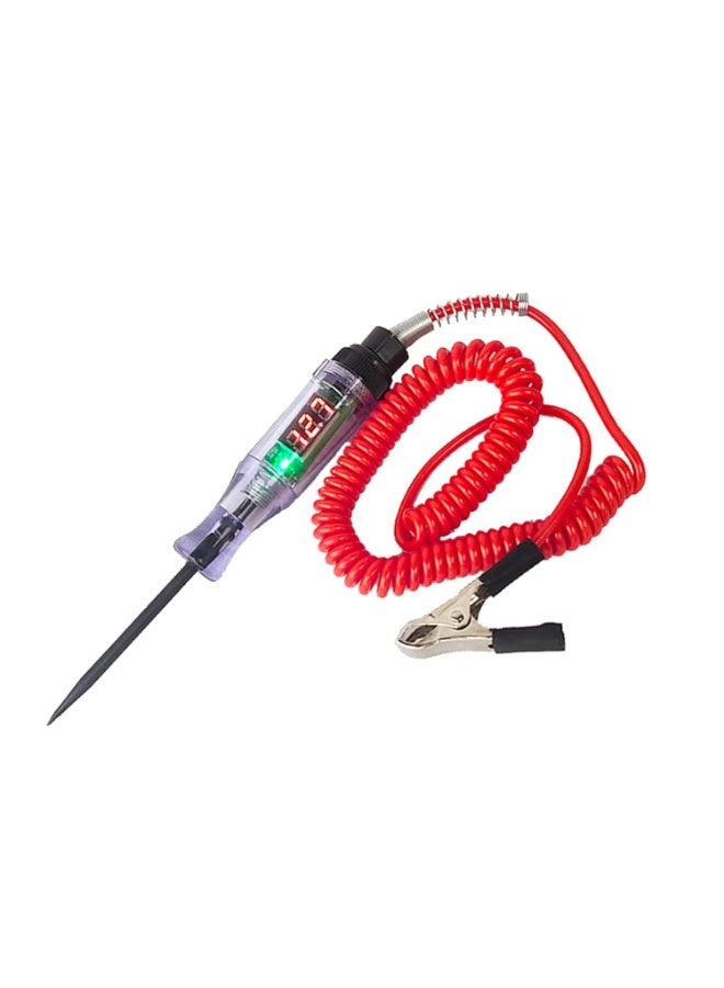 1 PC Car Digital Electric Pen, 6V-12V-24V DC Car Circuit Tester Light, Test Light with 5.9Ft Extended Spring Wire, Car Truck Vehicle Circuits Low Voltage Tester Probe (Red) - Image 1