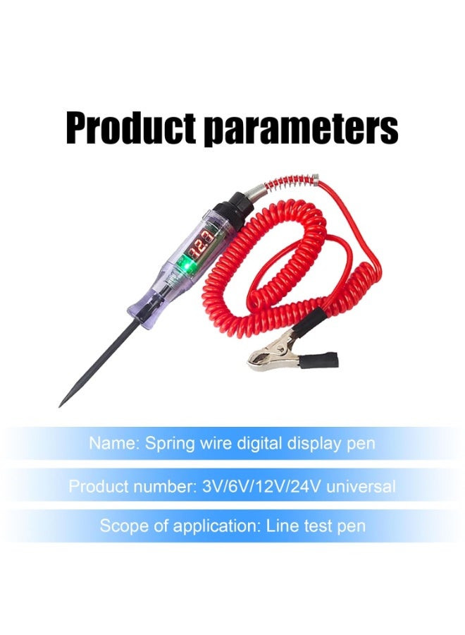 1 PC Car Digital Electric Pen, 6V-12V-24V DC Car Circuit Tester Light, Test Light with 5.9Ft Extended Spring Wire, Car Truck Vehicle Circuits Low Voltage Tester Probe (Red) - Image 3