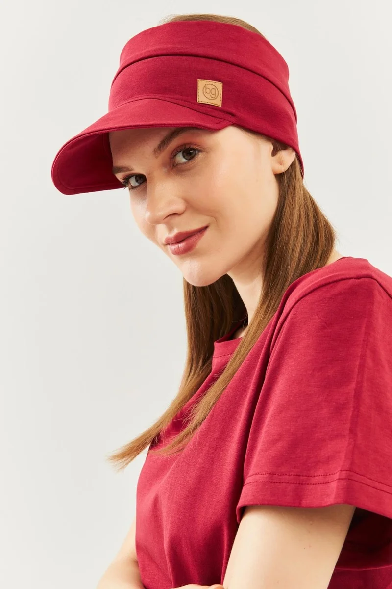 Butikgiz Burgundy Women's UV Protective Unique Soft Visor 100% Cotton Combed Tennis Golf Style Visor Hat