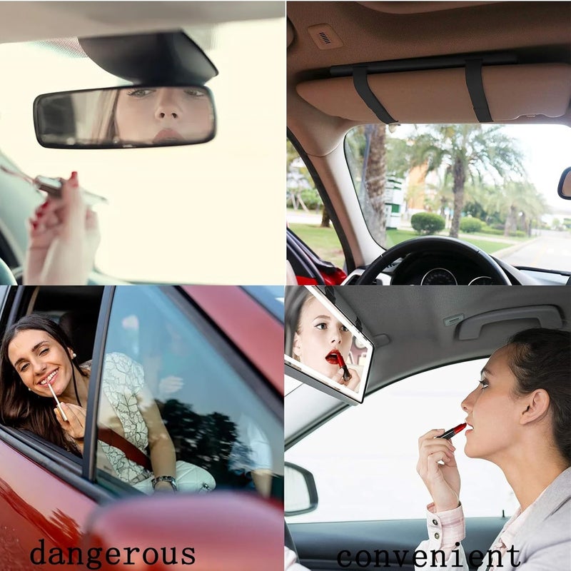 PINKE Car Vanity Mirror, Car Vanity Mirror with 3 Lights Modes, Rechargeable Sun Visor Makeup Mirror, Sun Visor Mirror with Light Cosmetic Mirror with Touch on Screen for Car - Image 2