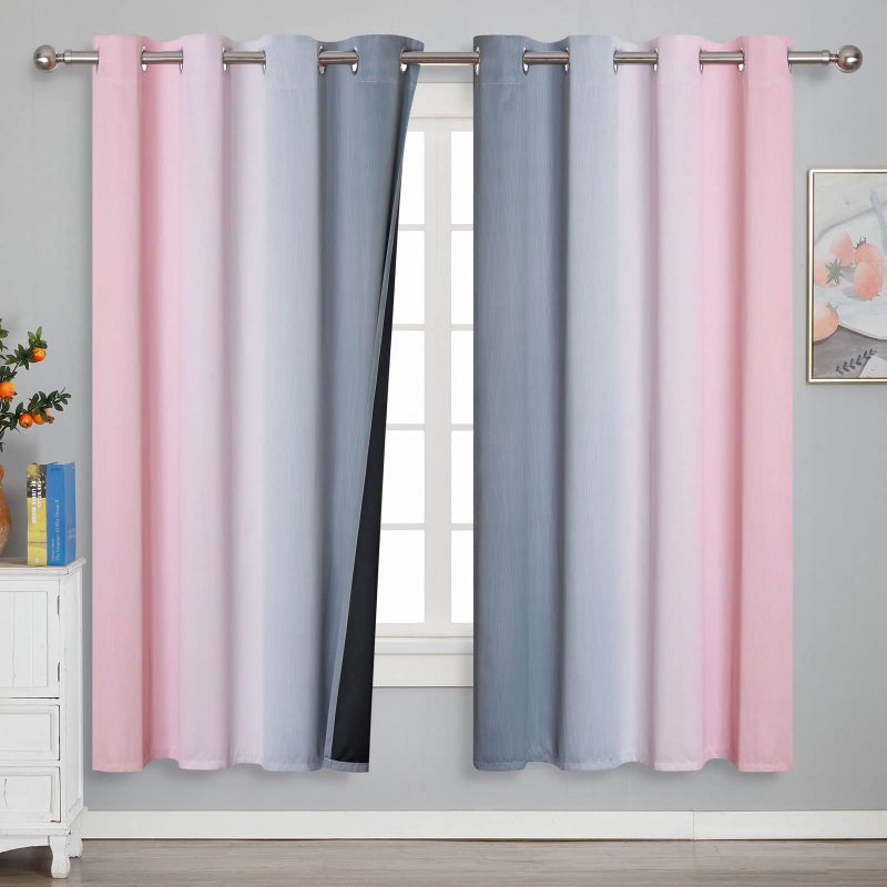 Estelar Textiler Ombre Grey and Pink Blackout Curtains 72 Inch Length 2 Panels  Full Room Darkening Blackout Curtains for Bedroom  Grommet Thermal Insulated Gradient Drapes for Kids Room  52x72 Inch - Image 1
