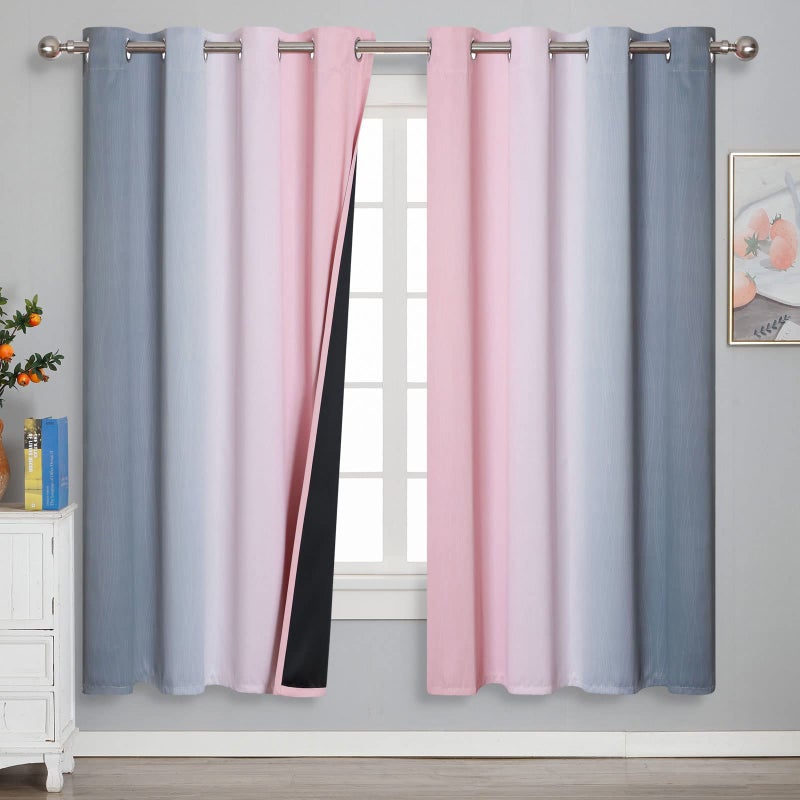 Estelar Textiler Ombre Grey and Pink Blackout Curtains 72 Inch Length 2 Panels  Full Room Darkening Blackout Curtains for Bedroom  Grommet Thermal Insulated Gradient Drapes for Kids Room  52x72 Inch - Image 2