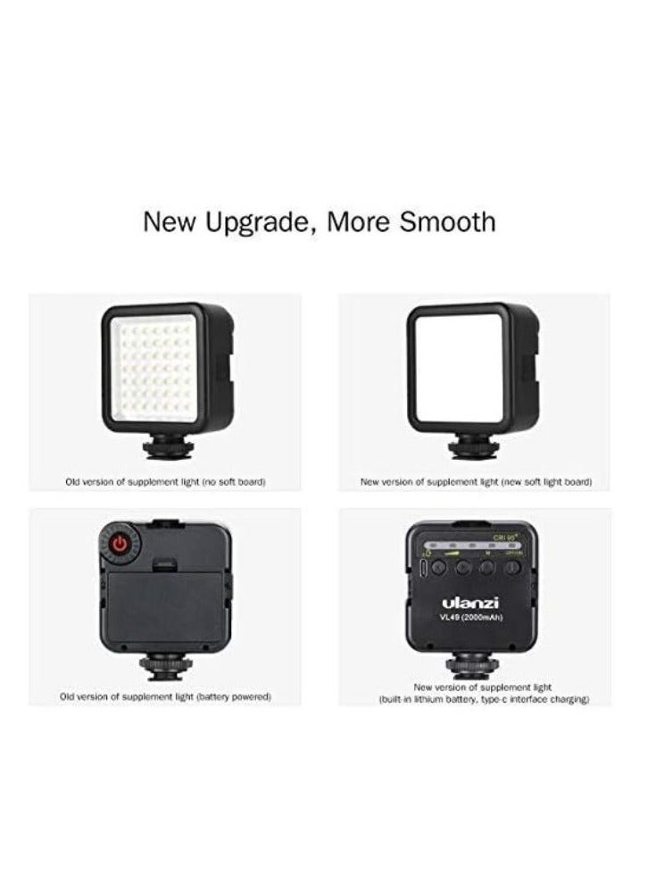 ULANZI VL49 2000mAh LED Video Light W 3 Cold Shoe Rechargeable Soft Light Panel Portable Photography Lighting For DJI OSMO Sony DSLR Canon Camera GoPro - view 2