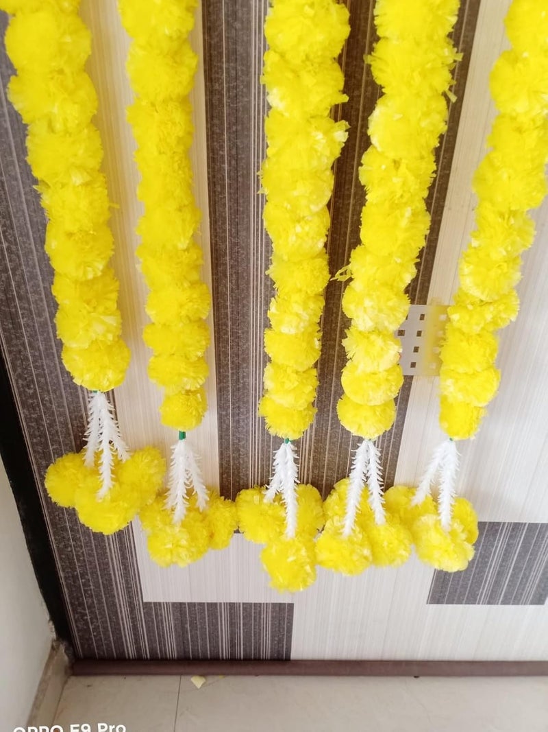 Generic PAArtificial Marigold Rajnigandha Light Yellow Flowers GarlandsToran for DoorWall Hanging Set 48Ft 5Strings  - Image 3