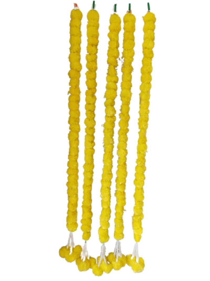 Generic PAArtificial Marigold Rajnigandha Light Yellow Flowers GarlandsToran for DoorWall Hanging Set 48Ft 5Strings  - Image 1