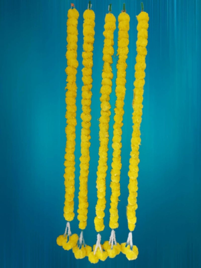 Generic PAArtificial Marigold Rajnigandha Light Yellow Flowers GarlandsToran for DoorWall Hanging Set 48Ft 5Strings  - Image 4