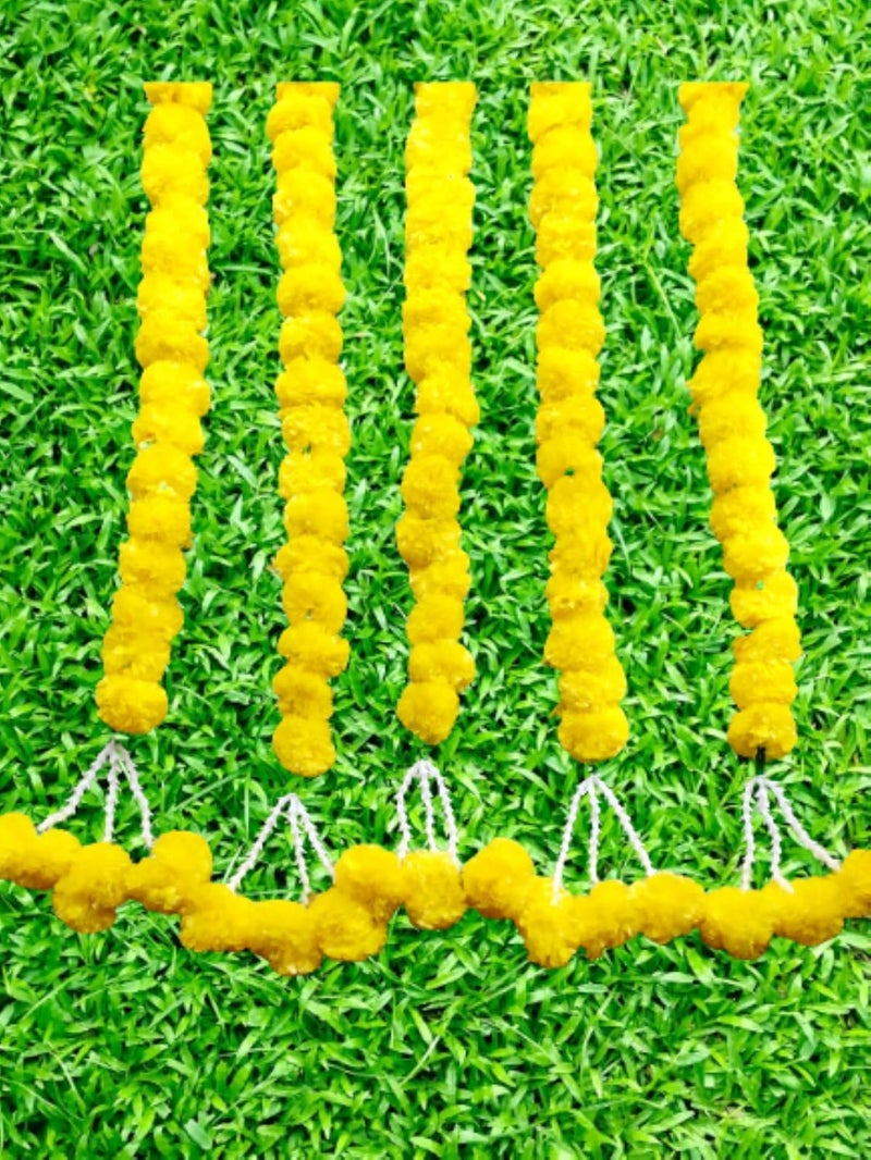 Generic PAArtificial Marigold Rajnigandha Light Yellow Flowers GarlandsToran for DoorWall Hanging Set 48Ft 5Strings  - Image 2