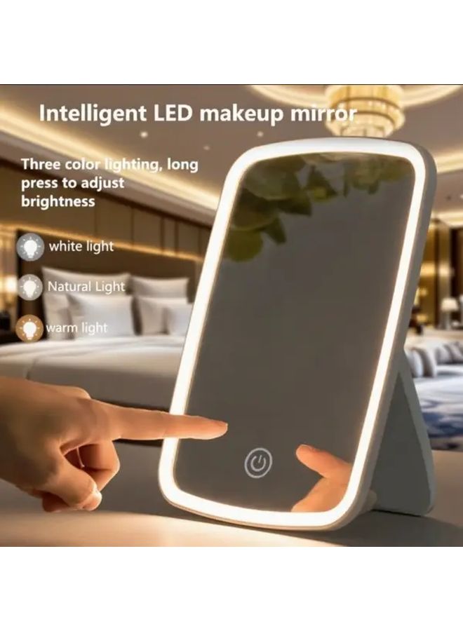 LED Portable Folding Makeup Mirror USB Charging Three Colors 400mAh - Image 1