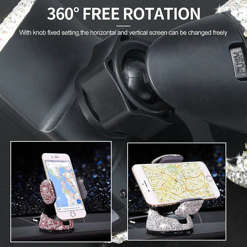SUNCARACCL Bling Car Phone Holder, 360Â°Adjustable Crystal Auto Phone Mount Universal Rhinestone Car Stand Phone Holder Car Accessories for Windshield Dashboard and Air Outlet (Pink) - Image 5