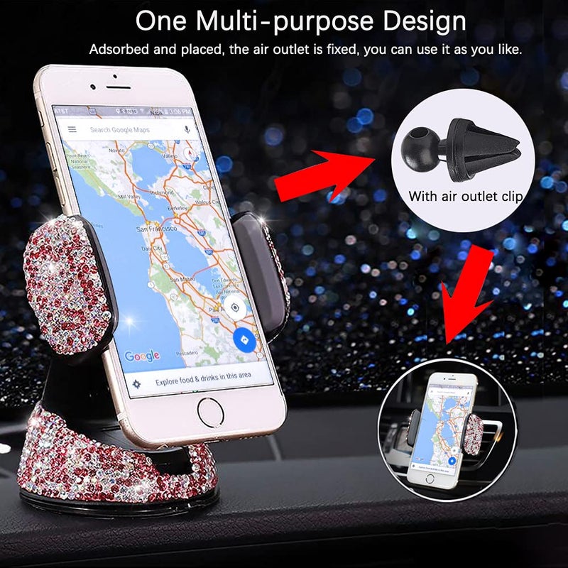SUNCARACCL Bling Car Phone Holder, 360Â°Adjustable Crystal Auto Phone Mount Universal Rhinestone Car Stand Phone Holder Car Accessories for Windshield Dashboard and Air Outlet (Pink) - Image 2