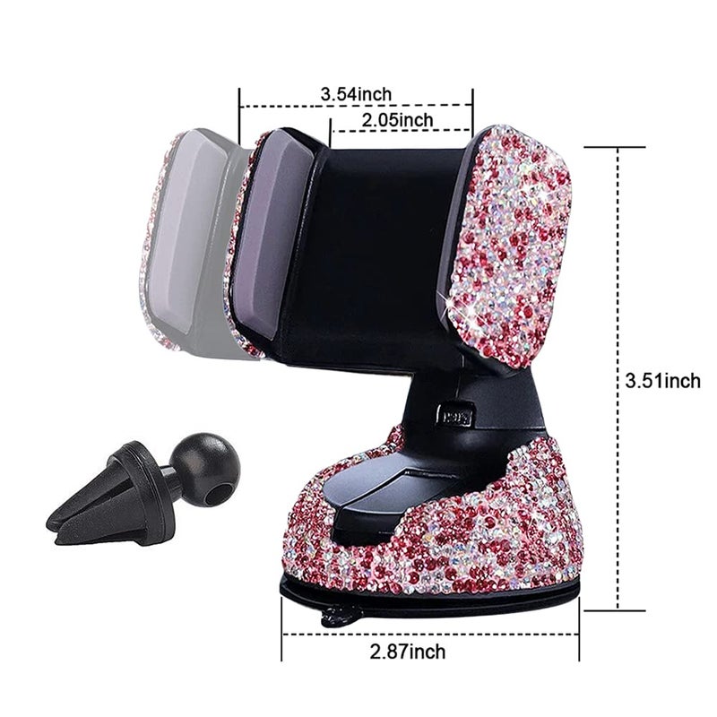 SUNCARACCL Bling Car Phone Holder, 360Â°Adjustable Crystal Auto Phone Mount Universal Rhinestone Car Stand Phone Holder Car Accessories for Windshield Dashboard and Air Outlet (Pink) - Image 3