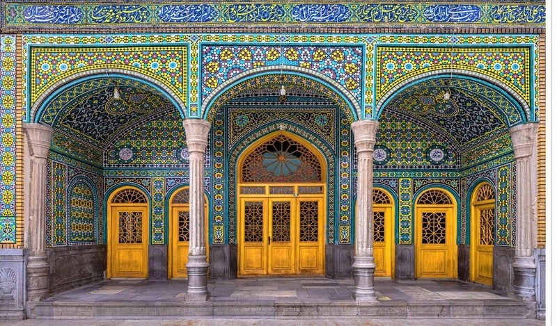 Backdropon Ancient Arch Door Backdrop Stone Pillar Wood Gate Colorful Decor Wall Vintage Building Cultural Historical Architecture Studio Props Size 5Feet Height and 8Feet Width(5 * 8) - Image 1