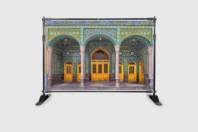 Backdropon Ancient Arch Door Backdrop Stone Pillar Wood Gate Colorful Decor Wall Vintage Building Cultural Historical Architecture Studio Props Size 5Feet Height and 8Feet Width(5 * 8) - Image 2