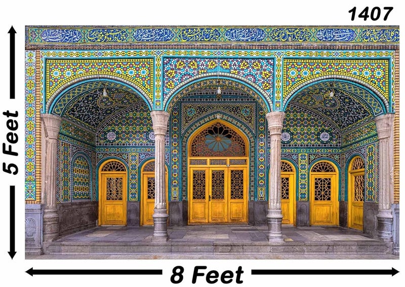 Backdropon Ancient Arch Door Backdrop Stone Pillar Wood Gate Colorful Decor Wall Vintage Building Cultural Historical Architecture Studio Props Size 5Feet Height and 8Feet Width(5 * 8) - Image 3