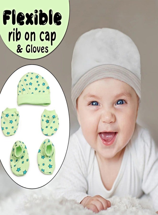HAWKR Baby Girls Baby Boys Infant Accessories Cotton Printed Cap Mitten Booties Set Combo Pack of 4 (Multicolor; 0 to 9 Months) (0-3 Months) - Image 2