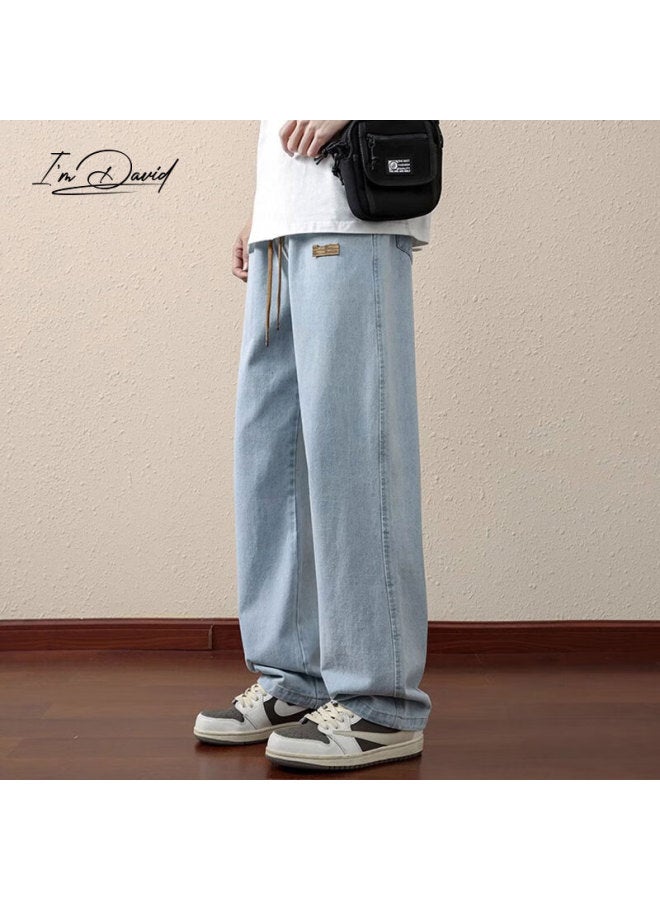 I'm David Men's Retro Vintage Jeans Spring Autumn Casual Belted Long Pants Brand Loose Straight-leg Men's Trousers - Image 4