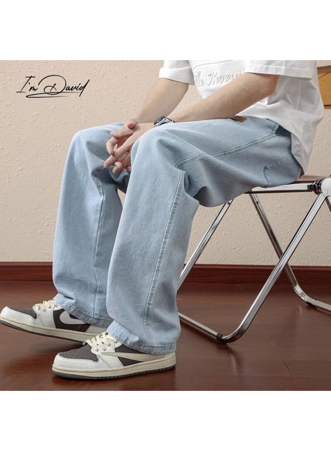 I'm David Men's Retro Vintage Jeans Spring Autumn Casual Belted Long Pants Brand Loose Straight-leg Men's Trousers - Image 5