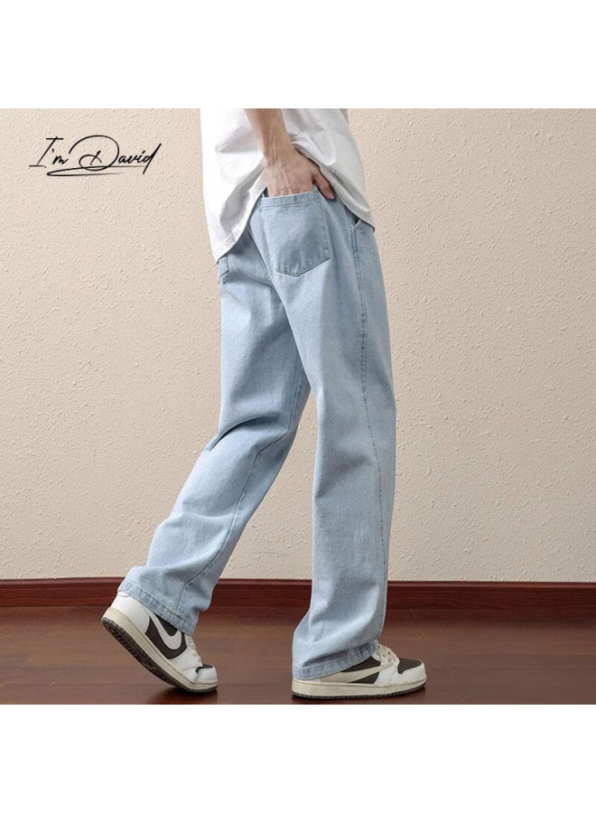 I'm David Men's Retro Vintage Jeans Spring Autumn Casual Belted Long Pants Brand Loose Straight-leg Men's Trousers - Image 2
