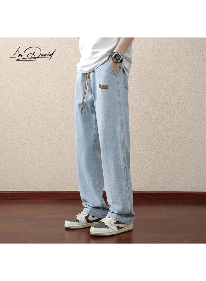 I'm David Men's Retro Vintage Jeans Spring Autumn Casual Belted Long Pants Brand Loose Straight-leg Men's Trousers - Image 3