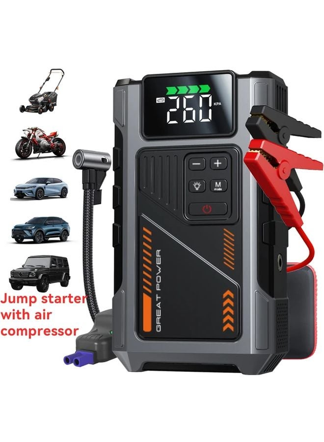 Red 6000A Peak Car Jump Starter with 150PSI Air Compressor Tire Inflator 12V USB LED Light - Image 1