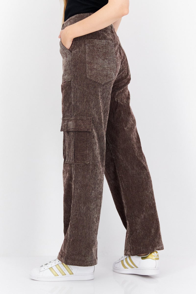 En Saison Women Regular Fit Corduroy Cargo Pants, Brown  - Image 3