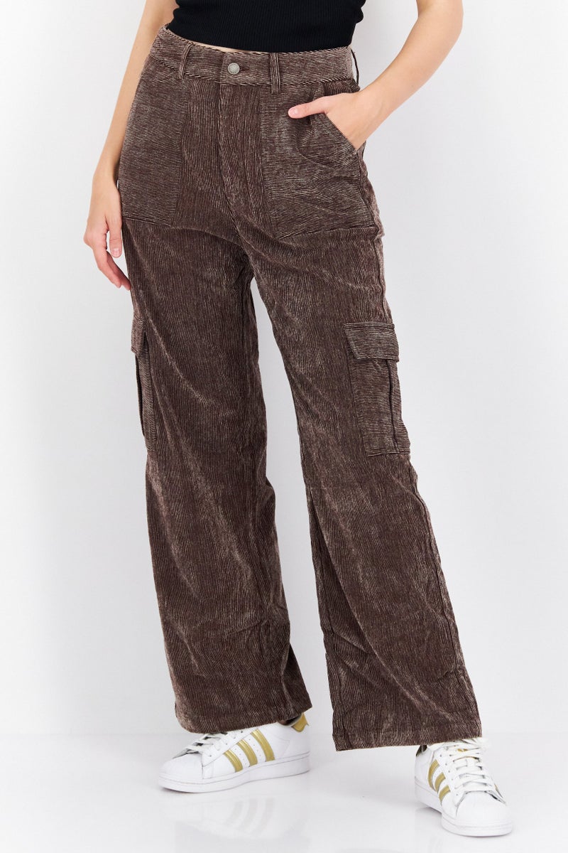 En Saison Women Regular Fit Corduroy Cargo Pants, Brown  - Image 1