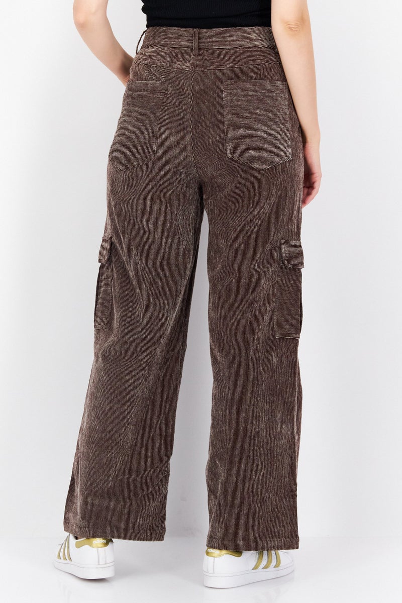 En Saison Women Regular Fit Corduroy Cargo Pants, Brown - Image 2