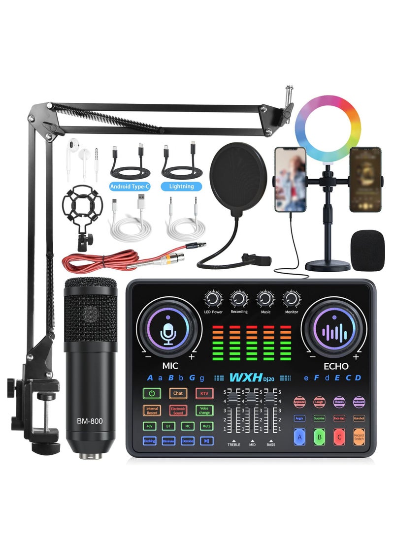 جوشبيرغ بطاقات الصوت مجموعة ميكروفون المكثف ، دفق الخلاط الصوتي مع حامل الميكروفون/مناسب للبث المباشر/البودكاست/يوتيوب/الكمبيوتر/الهاتف الذكي - Image 1