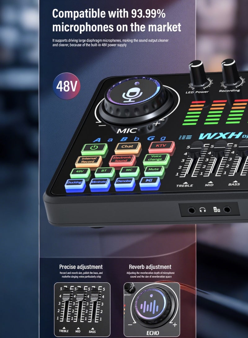 جوشبيرغ بطاقات الصوت مجموعة ميكروفون المكثف ، دفق الخلاط الصوتي مع حامل الميكروفون/مناسب للبث المباشر/البودكاست/يوتيوب/الكمبيوتر/الهاتف الذكي - Image 5