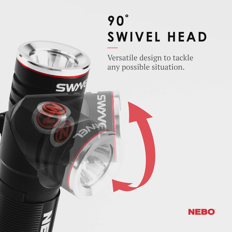 NEBO مصباح NEBO SWYVEL 1000 لومن USB قابل لإعادة الشحن بدون أسلاك: ضوء عمل دوار بزاوية 90 درجة; 5 أوضاع إضاءة; مشبك جيب قاعدة مغناطيسية للإضاءة بدون استخدام اليدين - أسود - Image 3