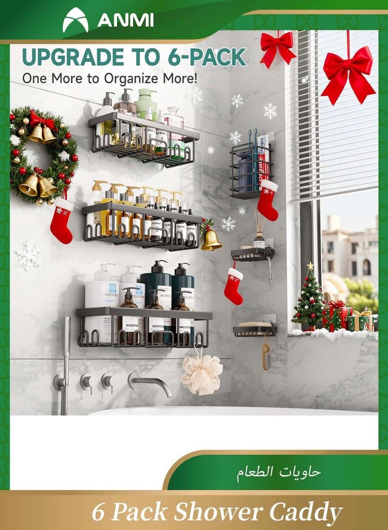 Anmi 6-Pack Rustproof Shower Caddy Set - No-Drilling Adhesive Bathroom Shelves with Soap Holder & Hooks, Large Capacity Wall-Mounted Storage for Bathroom & Kitchen, Matte Black - Image 5