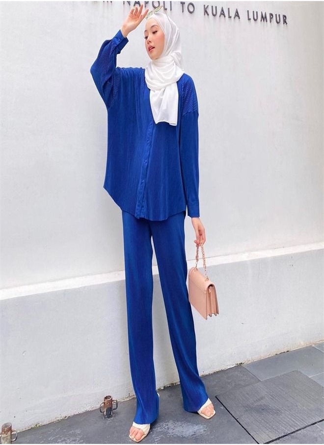 Loquat Fashion Solid Color Pleated Slacks Set 