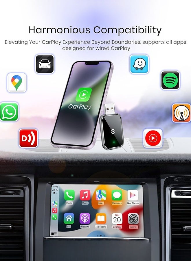Digisand Wireless CarPlay Adapter for iPhone, Convert Wired to Wireless Apple CarPlay Adapter, Mini Size with Extension Cable USB & USB-C/Type-C, Stable Control & No Delay, Black - Image 2