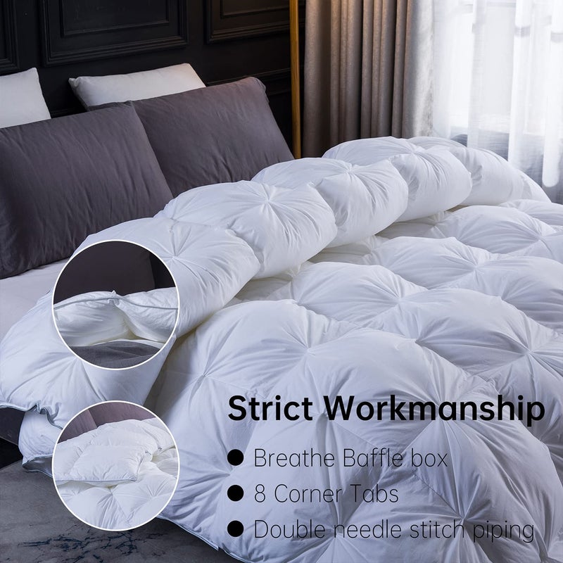 Three Geese Pinch Pleat Waterfowl Feathers Down Comforter King Size Duvet Insert, 1200TC 100% Cotton Fabric, Premium All Seasons White Hotel Warm Comforter with 8 Tabs. - Image 3