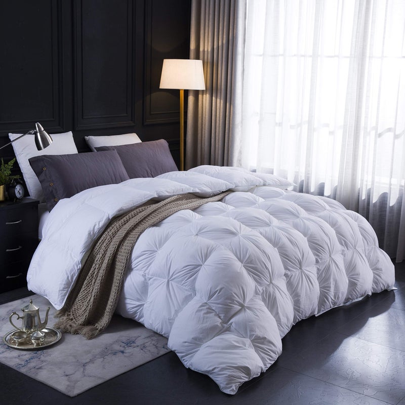 Three Geese Pinch Pleat Waterfowl Feathers Down Comforter King Size Duvet Insert, 1200TC 100% Cotton Fabric, Premium All Seasons White Hotel Warm Comforter with 8 Tabs. - Image 2
