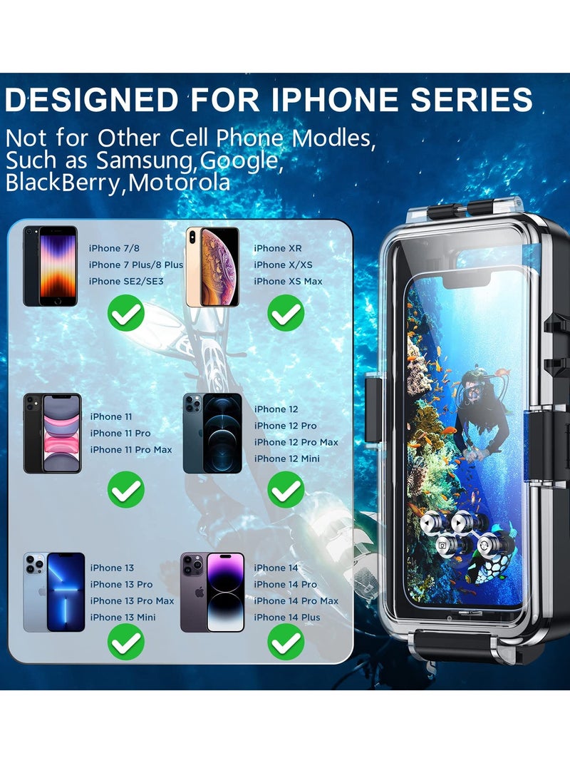Zikra Diving Phone Case Only for iPhone Series, Snorkeling Underwater Case 98FT/30M Photo Video,Waterproof Housing for iPhone 14/Pro/Pro Max/13/12/11 with Lanyard Black - Image 2