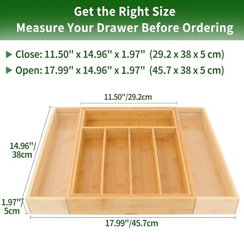 VaeFae Bamboo Drawer Organizer, Expandable Silverware Drawer Organizer, Cutlery Tray with Dividers for Kitchen Utensils, Medium - Image 3