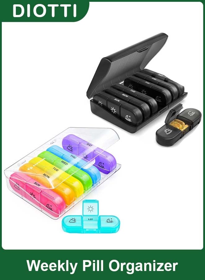 ديوتي منظم حبوب أسبوعي مكون من قطعتين، 3 مرات يوميًا، صندوق حبوب سفر محمول لمدة 7 أيام مع حجرات كبيرة، حافظة مقاومة للرطوبة والضوء للفيتامينات والأدوية والمكملات الغذائية، أغطية سهلة الفتح وتصميم متين خالٍ من مادة BPA - Image 1