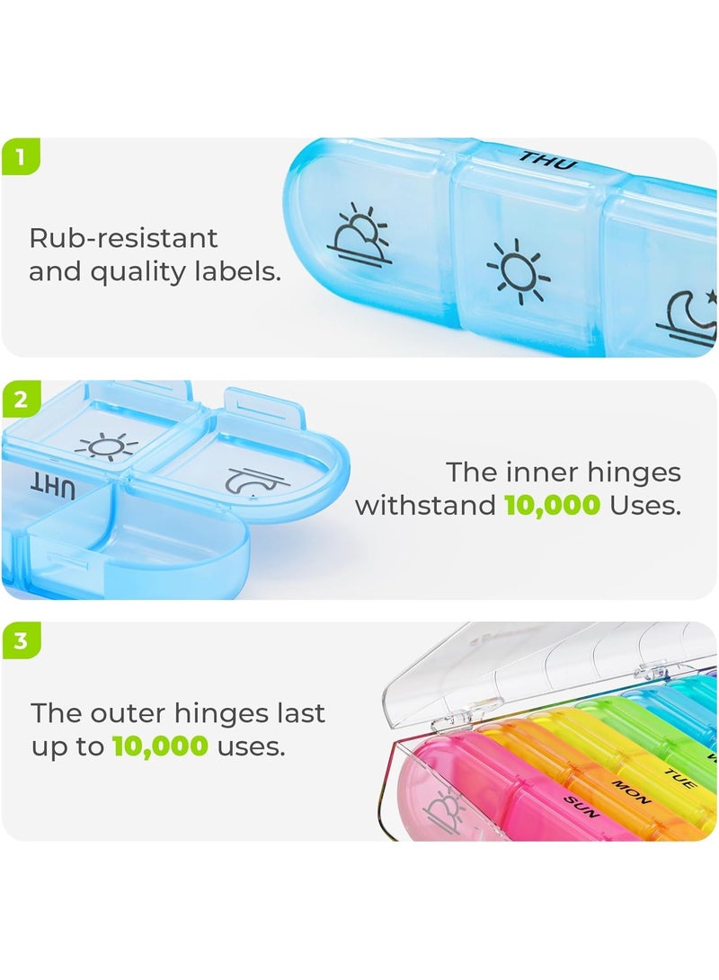 ديوتي منظم حبوب أسبوعي مكون من قطعتين، 3 مرات يوميًا، صندوق حبوب سفر محمول لمدة 7 أيام مع حجرات كبيرة، حافظة مقاومة للرطوبة والضوء للفيتامينات والأدوية والمكملات الغذائية، أغطية سهلة الفتح وتصميم متين خالٍ من مادة BPA - Image 4