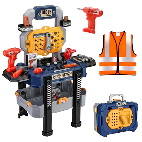 Deejoy Kids Bench with Realistic Tools Electric Drill 79 Pcs Realistic Toy Tools with Clothes Toddler Learning Gift for Boys Girls Age 35 Blue 32x266x144 in - Image 1