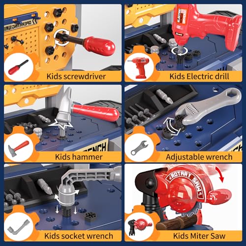 Deejoy Kids Bench with Realistic Tools Electric Drill 79 Pcs Realistic Toy Tools with Clothes Toddler Learning Gift for Boys Girls Age 35 Blue 32x266x144 in - Image 5