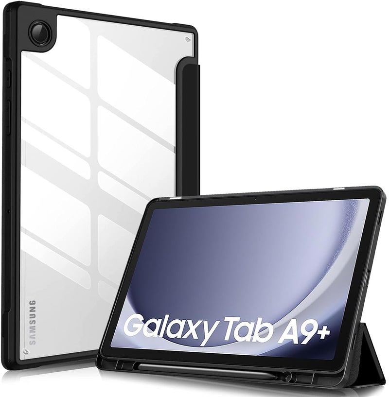 ProElite Cover for Samsung Galaxy Tab A9 Plus 11 inch Cover Case, Smart Flip Case Cover for Samsung Galaxy Tab A9+ 11 inch with S Pen Holder, Black [Transparent Back] - Image 1