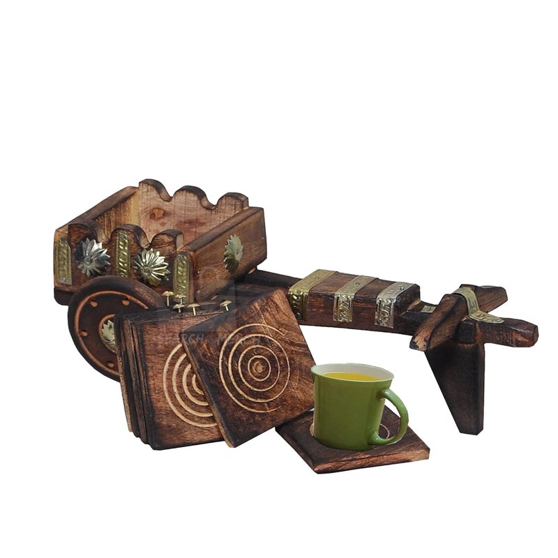 Jon arts works Wooden Cart Coaster Set Coffe Coaster Set Tea Coasters Set for Dining Table Cups Beer Cans Bar Tumblers and Water Glass Coaster Set - Image 1