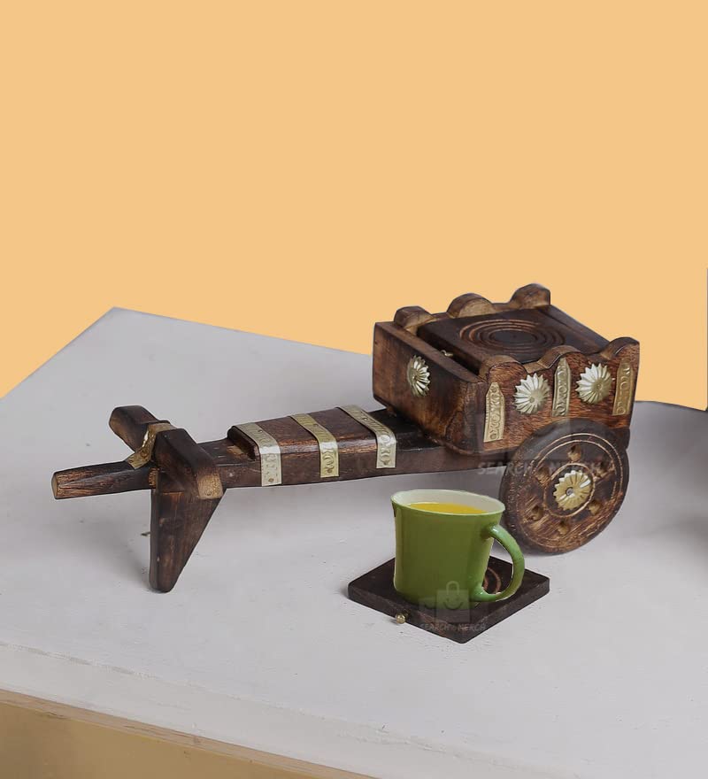 Jon arts works Wooden Cart Coaster Set Coffe Coaster Set Tea Coasters Set for Dining Table Cups Beer Cans Bar Tumblers and Water Glass Coaster Set - Image 5