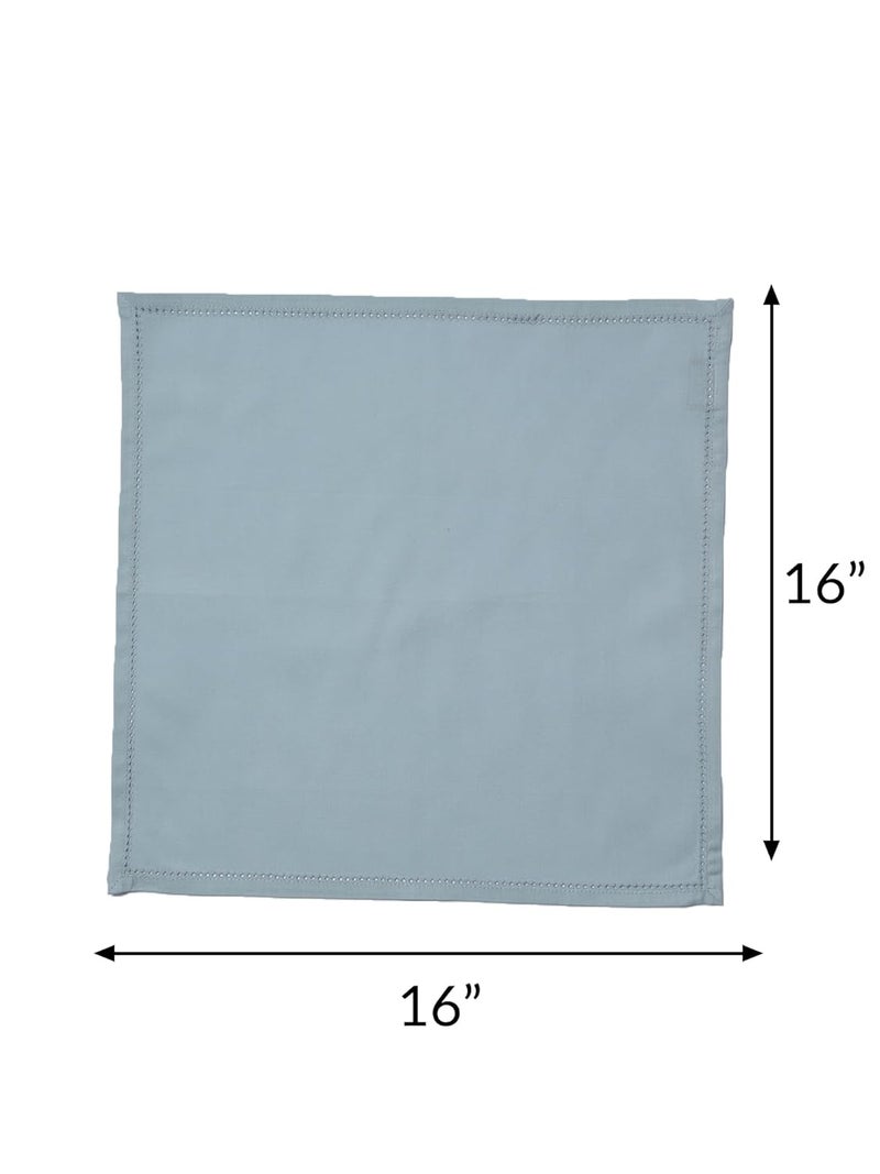 Zeba World Dinner Table Napkins 100% Cotton Set of 6 pcs | Fagotting Embroidery | Washable and Reusable Napkins for Dinner Table - Blue Grey - 16x16 inches (40x40cms) (Pack of 6) - Image 4