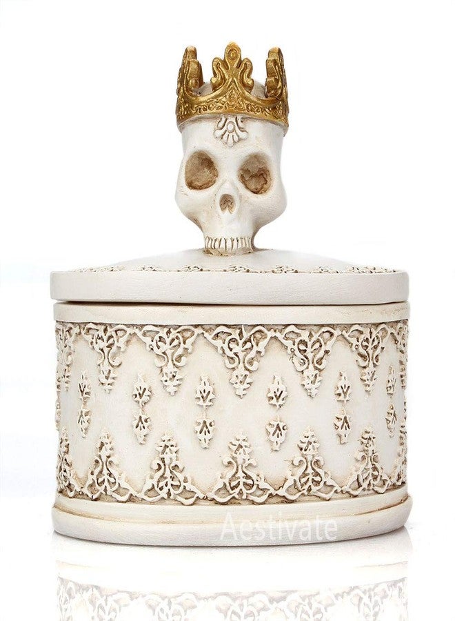 Aestivate Skeleton Head White Skull Jewelry Box Holder Organizer with Crown Halloween Skeleton Decorations Home Skull Decor - Image 1