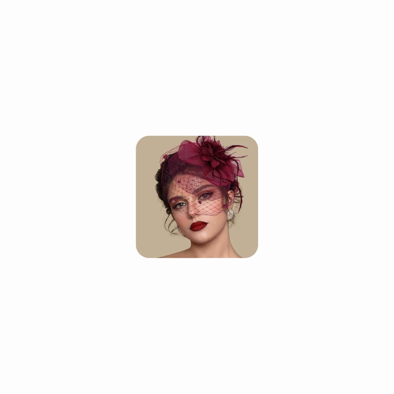 Masedy Fascinators Hats for Women Tea Party Hat Feather Mesh Headband Vintage Lace Headwear Veil Hair Clip Church Wine Red - Image 1