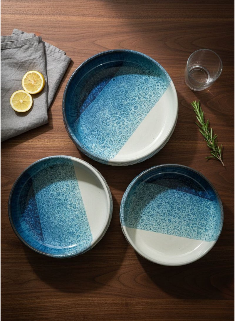 كذا هوم كاسا هوم طقم أوعية تقديم من بورسلين ستونوير – تشطيب مزجج يدويًا بطابع حرفي، أزرق محيطي وعاجي ناعم، أطباق دائرية ضحلة عصرية للطعام والضيافة - Image 2