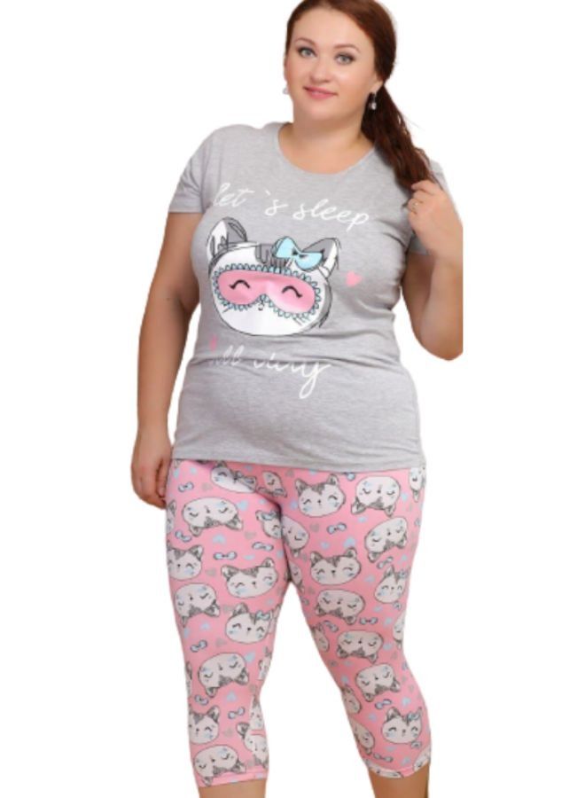 جنة بيجامة نسائية بأكمام قصيره وبنطلون برمودا صيفيه مصنوعه من القطن مقاسات كبيره