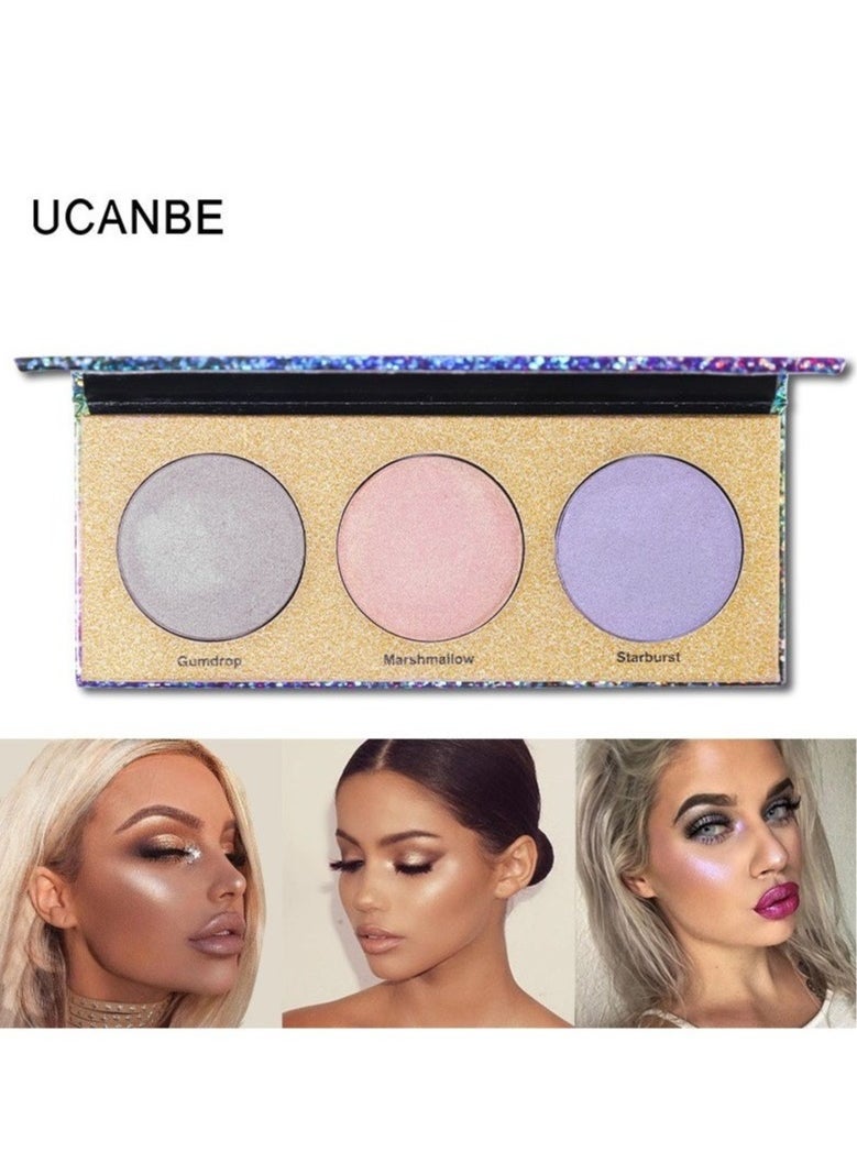 Ucanbe UCANBE 3 in 1 Holographic Highlight Palette Shimmer Contour and Shadow  - Image 4